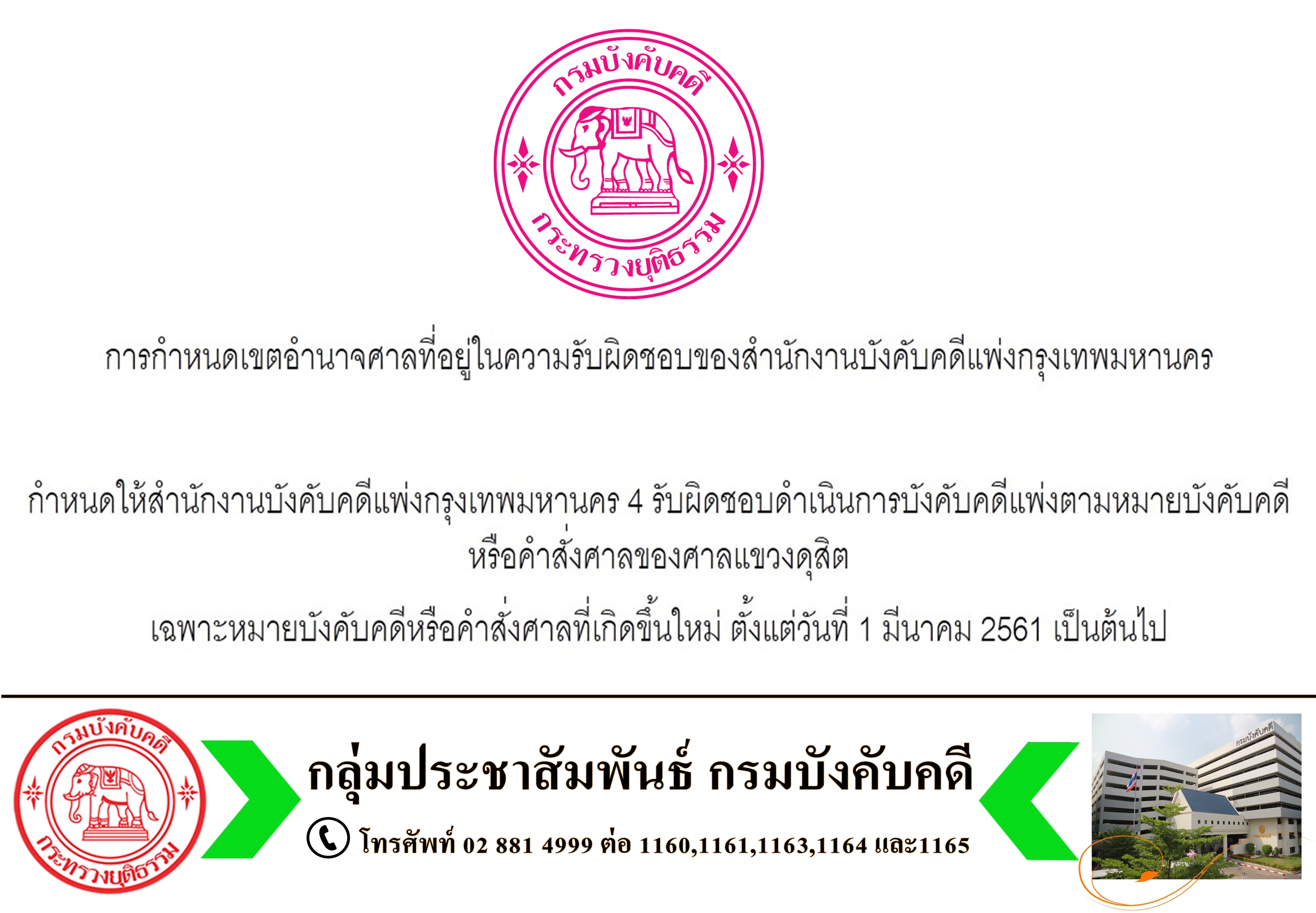 ﻿การกำหนดเขตอำนาจศาลที่อยู่ในความรับผิดชอบของสำนักงานบังคับคดีแพ่งกรุงเทพมหานคร